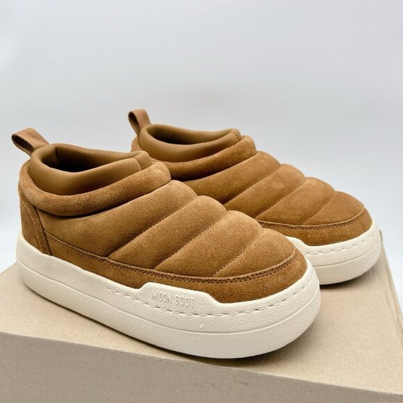 Moon Boot Park Soft Suede Slip On logo-print Sneakers Womens US 7 COGNAC - Picture 5 of 14